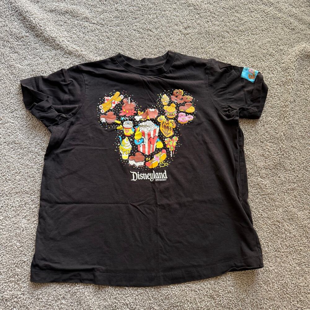 2024 Disneyland Eats Mickey Mouse Snack Black T-Shirt Organic Cotton Size Medium